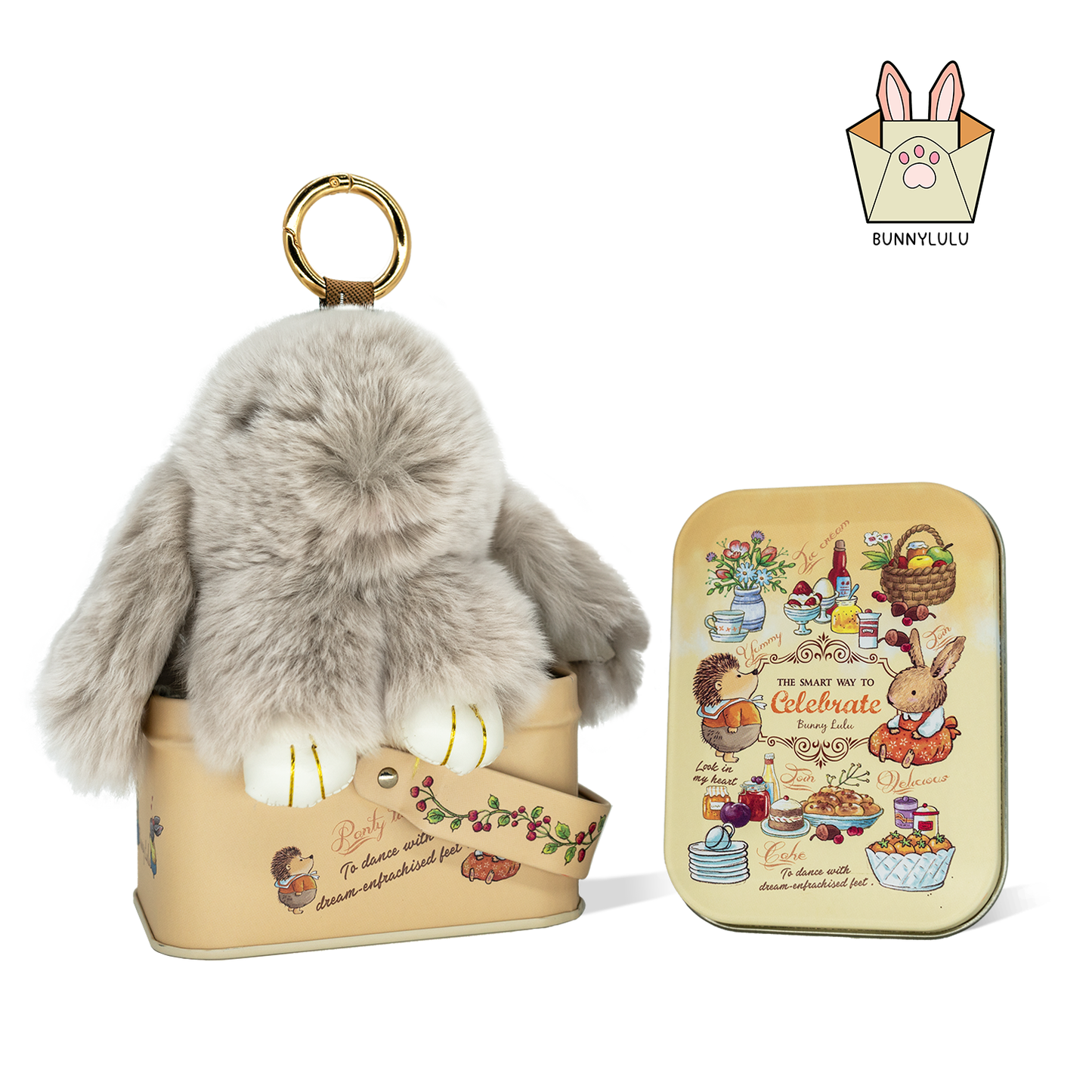 【BunnyLulu】 Handmade Bunny Pompom with Gift Tin Box, Keychain, Fashion Accessories, Gifts for Girls Women Kids