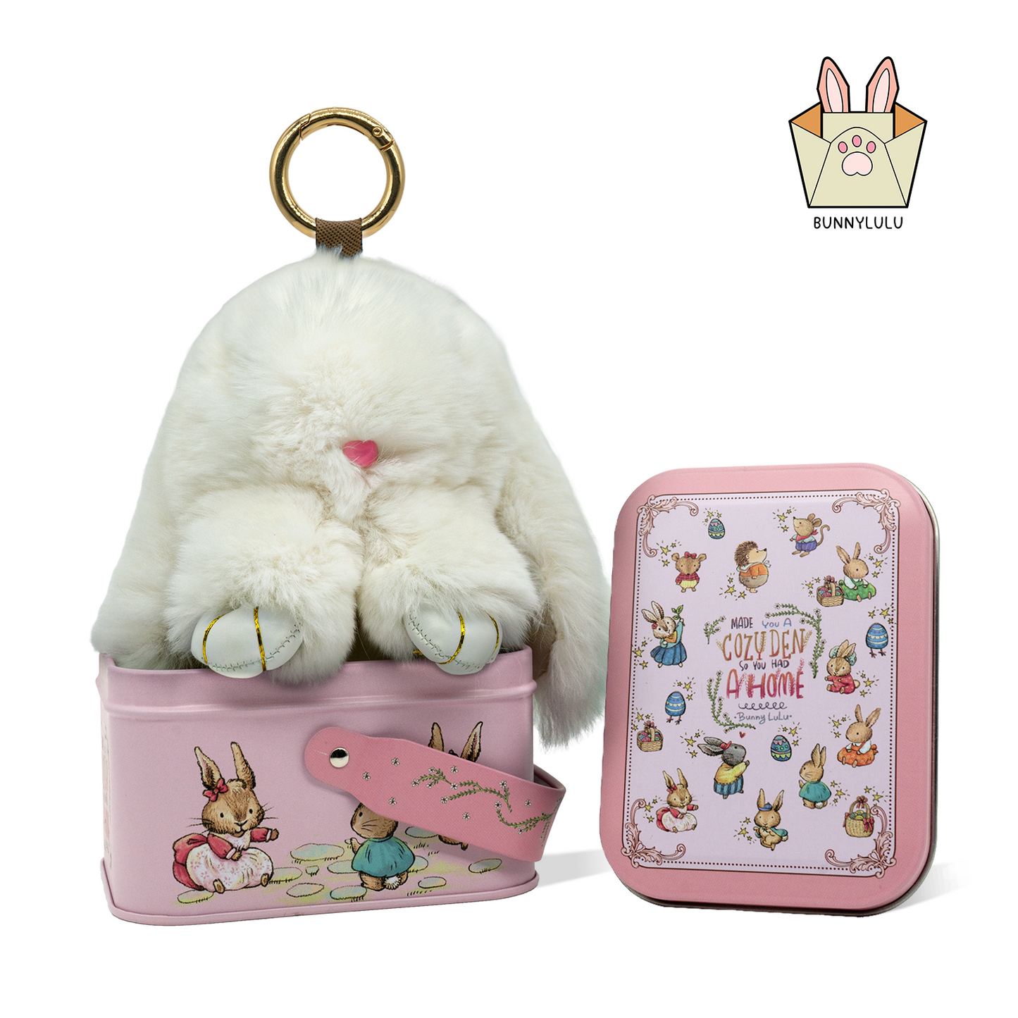 【BunnyLulu】 Handmade Bunny Pompom with Gift Tin Box, Keychain, Fashion Accessories, Gifts for Girls Women Kids