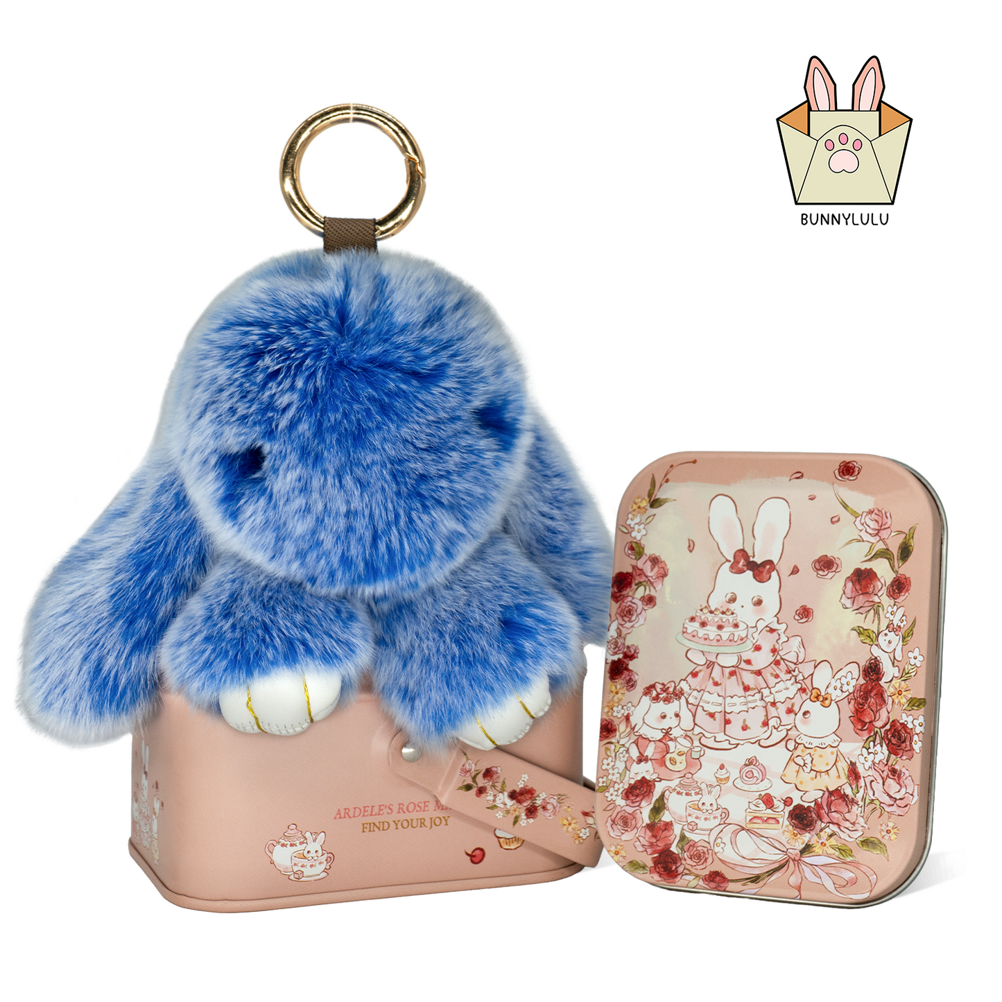 【BunnyLulu】 Handmade Bunny Pompom with Gift Tin Box, Keychain, Fashion Accessories, Gifts for Girls Women Kids