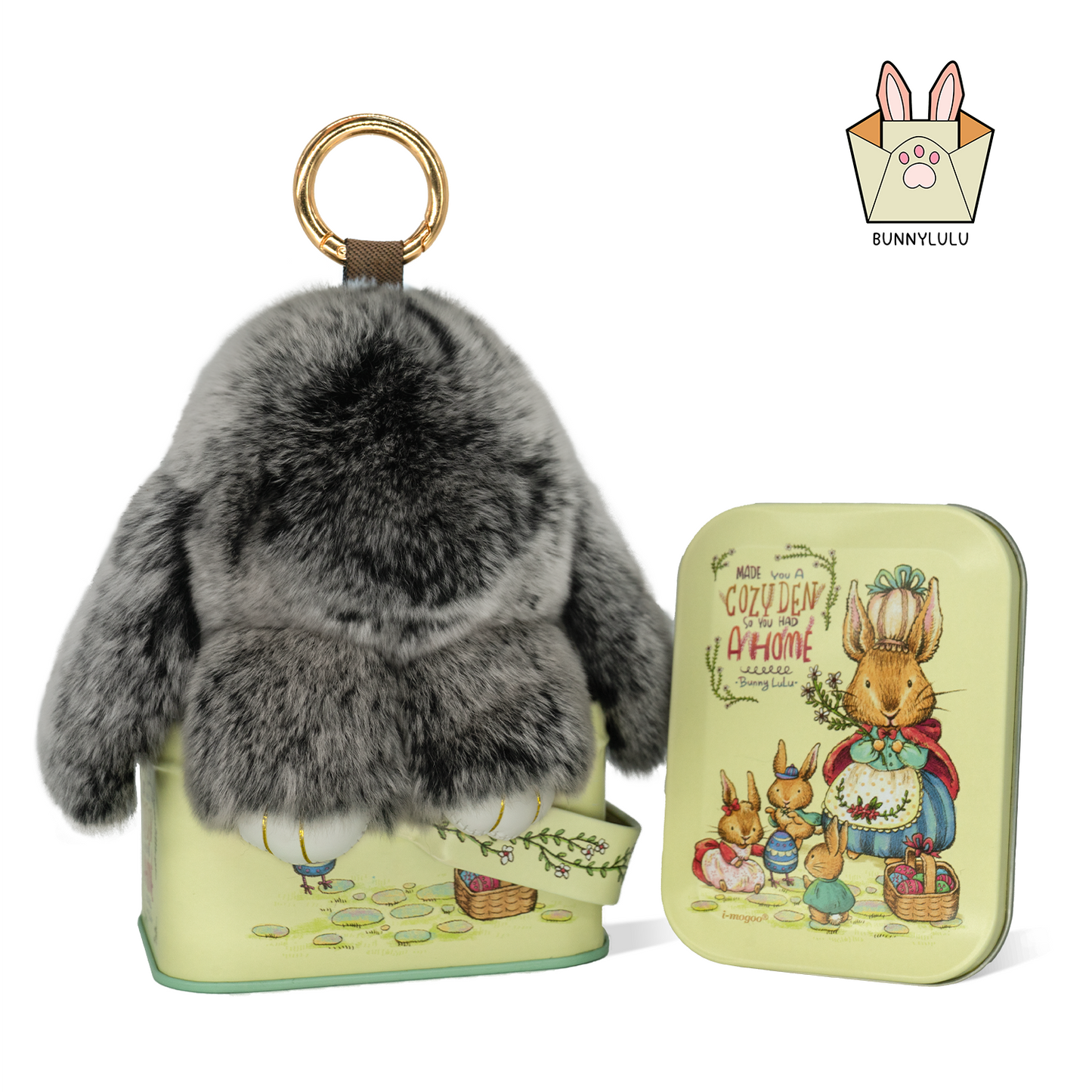 【BunnyLulu】 Handmade Bunny Pompom with Gift Tin Box, Keychain, Fashion Accessories, Gifts for Girls Women Kids