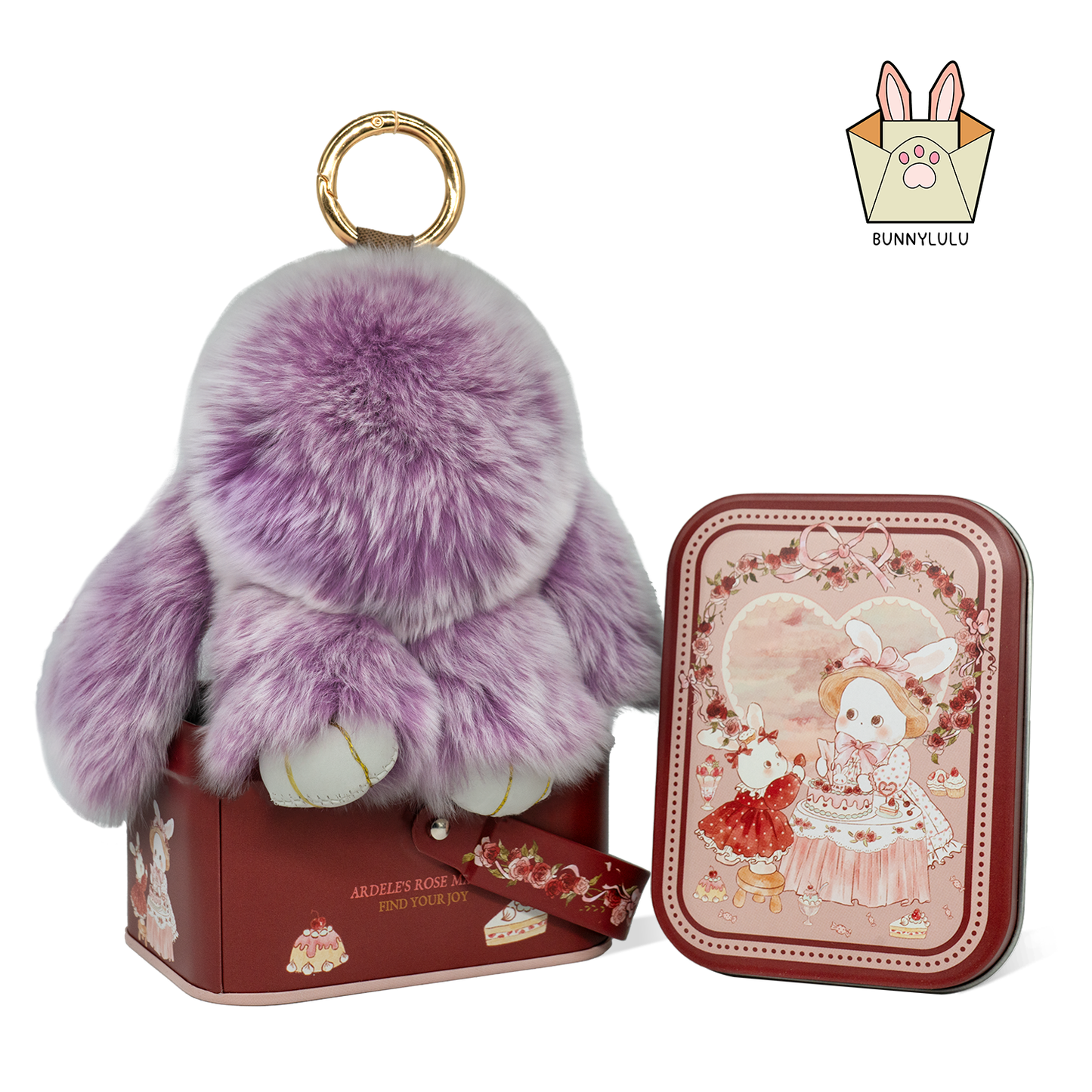 【BunnyLulu】 Handmade Bunny Pompom with Gift Tin Box, Keychain, Fashion Accessories, Gifts for Girls Women Kids