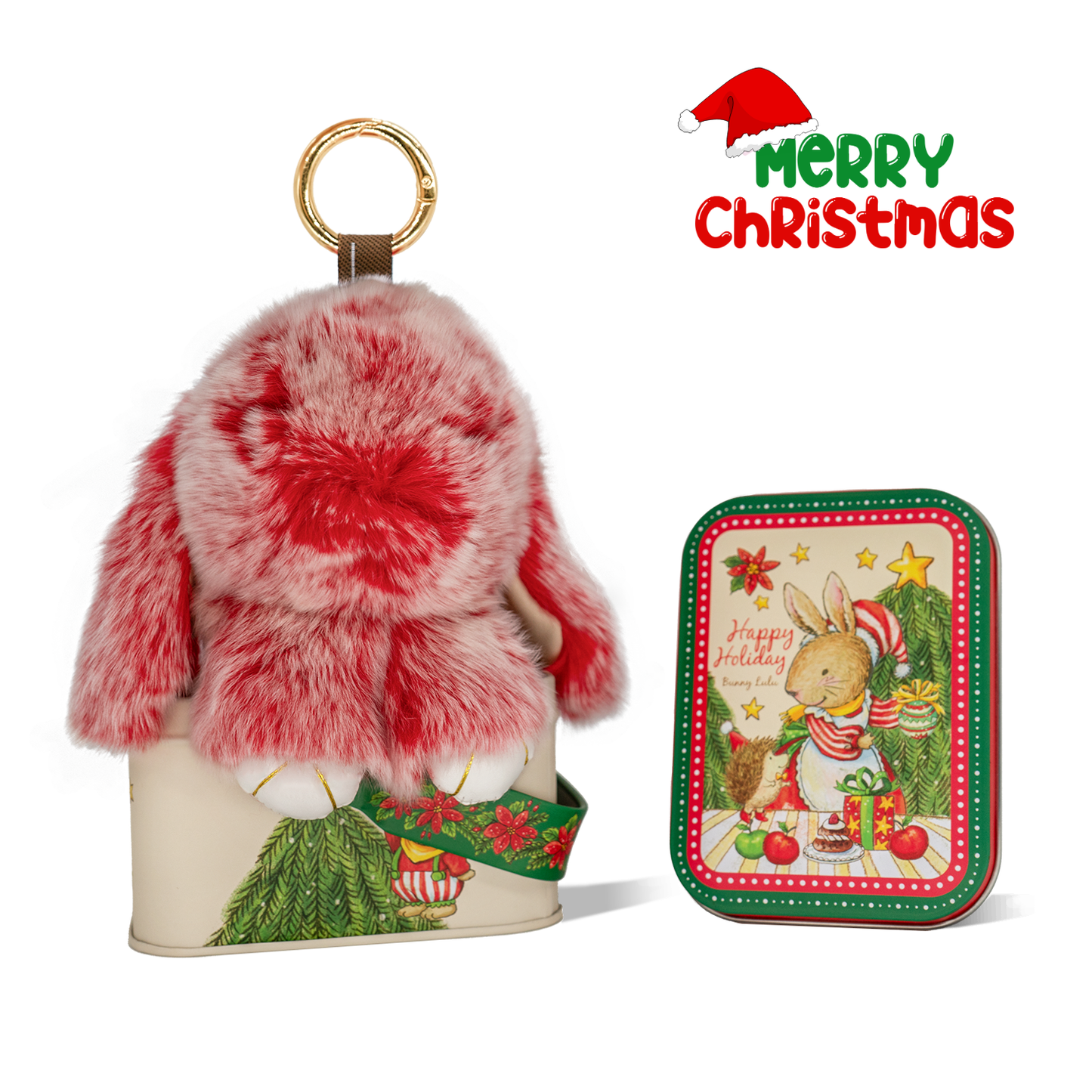 【BunnyLulu】 Handmade Bunny Pompom with Gift Tin Box, Keychain, Fashion Accessories, Gifts for Girls Women Kids