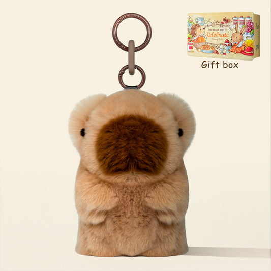 Bunnylulu × Handmade Capybara PomPom Keychain with Designed Tin Box, Fashion Accessories, Gifts for Kids Adults