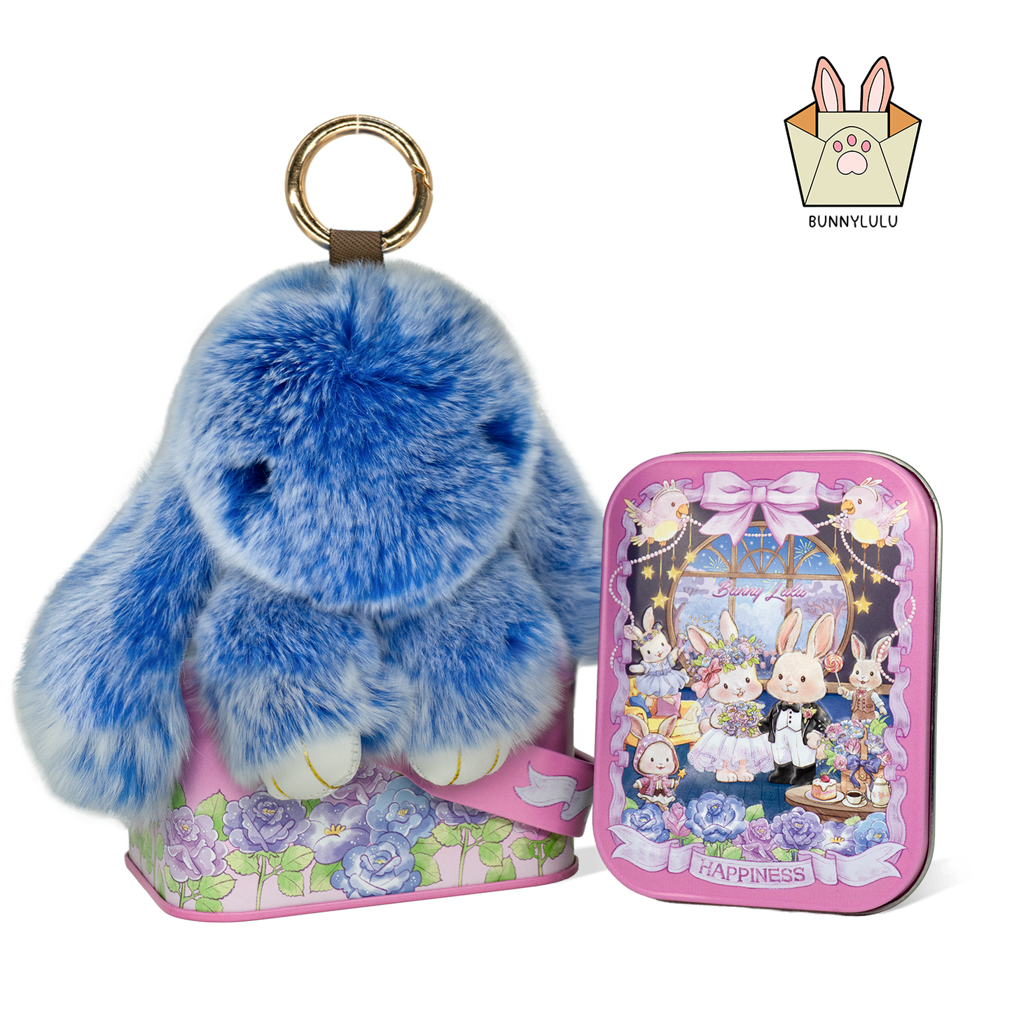 【BunnyLulu】 Handmade Bunny Pompom with Gift Tin Box, Keychain, Fashion Accessories, Gifts for Girls Women Kids