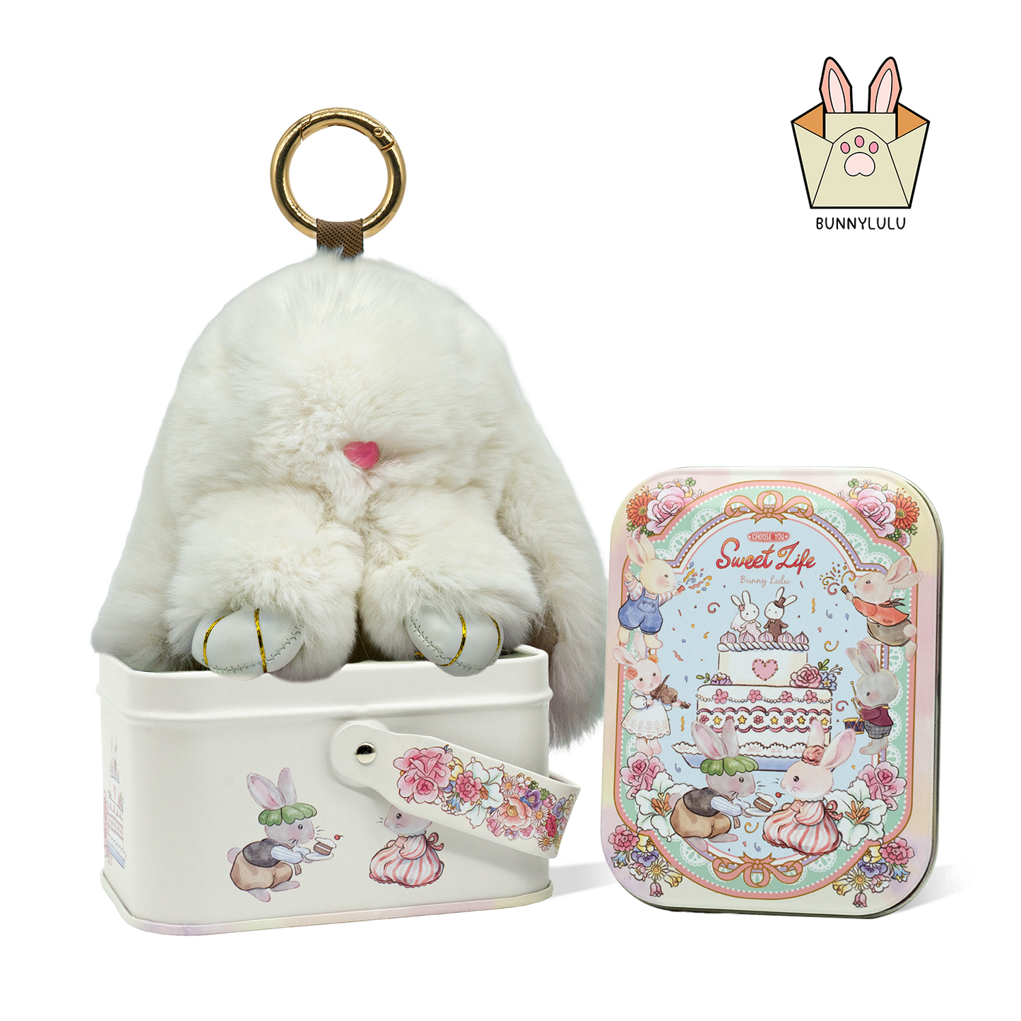 【BunnyLulu】 Handmade Bunny Pompom with Gift Tin Box, Keychain, Fashion Accessories, Gifts for Girls Women Kids