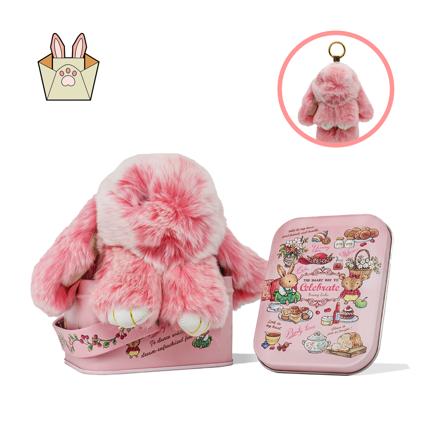 【BunnyLulu】 Handmade Bunny Pompom with Gift Tin Box, Keychain, Fashion Accessories, Gifts for Girls Women Kids